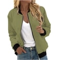 thumbnail image 2 of Liquidation d'Économies d'Été! Veste Bomber de Baseball Zippée à Poches Unie Décontractée pour Femmes, 2 of 5