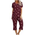 thumbnail image 1 of Offre à Durée Limitée Iumwxz Pyjamas Doux Tendance Ensembles Assortis Tenues de Voyage pour Femmes Col Ras du Cou à Motif de Cœur Manches Courtes Taille Élastique Pantalon Court Tenues pour Femmes Tenue de Rue, 1 of 4