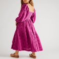 thumbnail image 2 of Robe Longue pour Femmes Manches Longues Col Carré Broderie Fleur Robe Évasée, 2 of 5