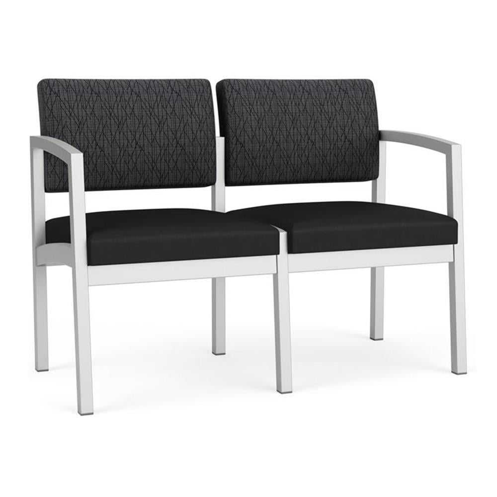 Lenox Steel Reception Waiting Loveseat / Silver Steel / Dark Gray / Black