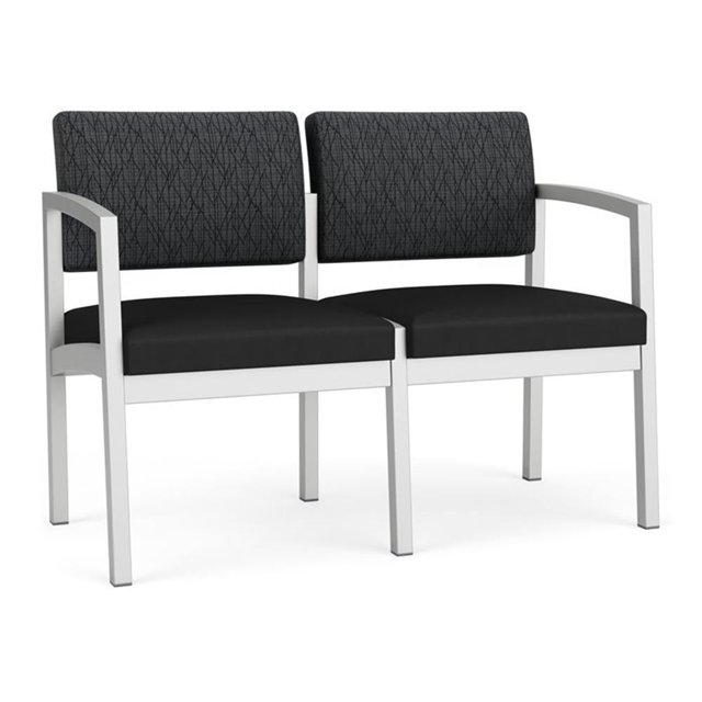 Lenox Steel Reception Waiting Loveseat / Silver Steel / Dark Gray / Black