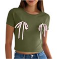 thumbnail image 4 of Pisexur Nouveau T-shirt à Manches Courtes Col Rond Imprimé Décontracté pour Femmes, Hauts d'Été pour Femmes Blanc, m, 4 of 4