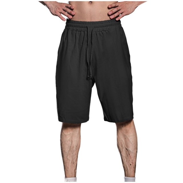 Diufon Men's Athletic Shorts Cotton Linen Drawstring Waisted Outdoor Sport Shorts Spring Summer Shorts with Pockets