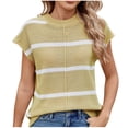 thumbnail image 3 of Sentmoon Chandail Sans Manches à Col Ras du Cou, Tenue Tricotée Surdimensionnée à Rayures, Ample, Douce et Confortable, Tenues d'Automne pour Femmes 2025 Hiver pour Escapades de Fin de Semaine Jaune P, 3 of 8