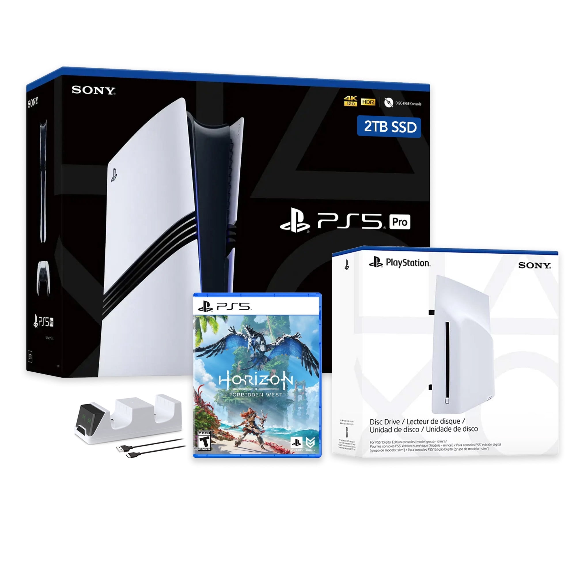 PlayStation 5 Pro Console SSD 2 To avec Lecteur de Disque, Manette Sans Fil et Chargeur, Horizon Forbidden West - CFI-7019 PS5 Pro