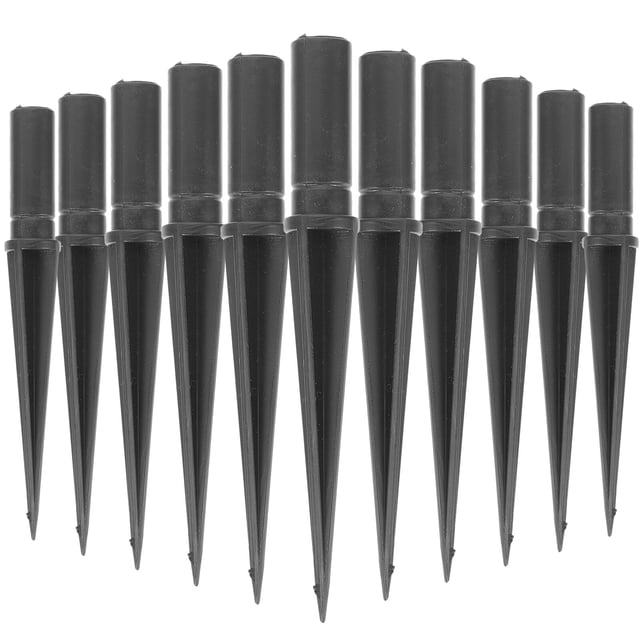 20pcs Plastic Ground Spikes Stakes Replacement Solar Lights Spikes for Garden. Black plastic stakes measuring approximately 11.00x1.20x1.20cm (4.32x0.47x0.47in) designed for outdoor use. Durable and wind-resistant, suitable for fixing solar lights, garden lights, lawn lights, and yard lights. Easy to assemble and install, compatible with most landscape lighting fixtures.