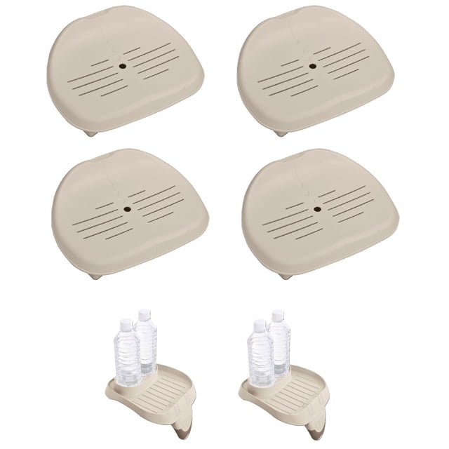Intex Siège de Spa Antidérapant (4 Pack) & Porte-Gobelet & Plateau de Rafraîchissement (2 Pack)