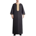 thumbnail image 1 of Birdeem Robe Musulmane pour Homme Robe Arabe Mi-Longue Style Manches 8/4 Brodée Col Montant Poche Longue Chemise Mode Décontractée Robe, 1 of 9