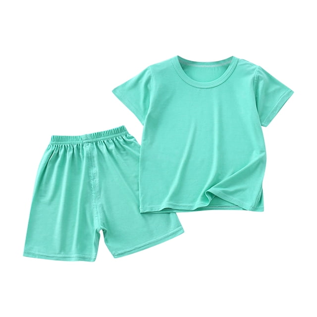 Zpanxa Toddler Girls Shirts Solid Color Round Neck Short Sleeve Modal Cotton Polyester Top with Shorts Set 6 Months