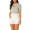 thumbnail image 1 of Unique Bargains Blouse pour Femmes Col Rabattu Fendu Manches Bouffantes Chemise en Chiffon, 1 of 6