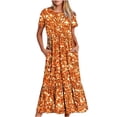 thumbnail image 2 of Robes d'Été Grande Taille pour Femmes 2024 Décontractées à Manches Courtes Col Rond Robe Décontractée Fluide à Étages Maxi Robe de Plage avec Poches Robe à Imprimé Brillant Économisez jusqu'à 65 % de Rabais!, 2 of 7
