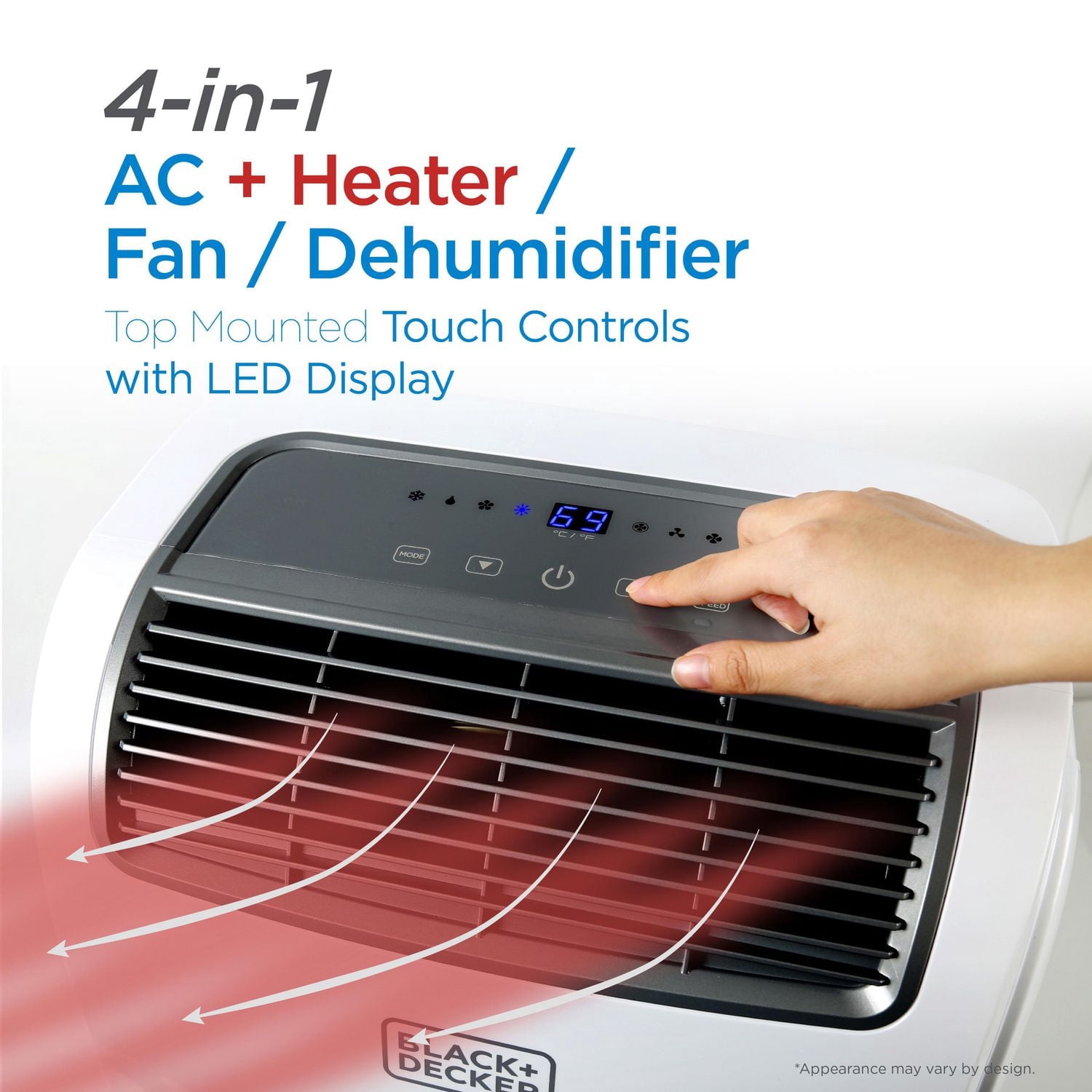 BLACK+DECKER Air Conditioner, 12,000 BTU Air Conditioner Portable for Room and Heater up to 550 Sq. Ft. with Remote Control, White