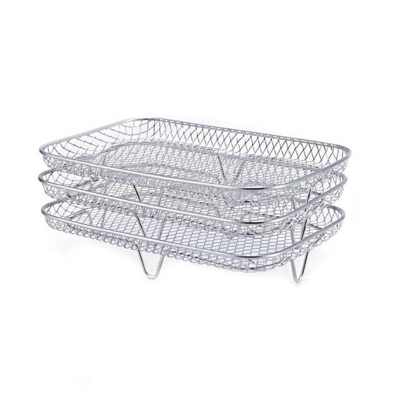 304 Stainless Steel Air Fryer Dehydration Rack, 3 Layer Stackable Drying Rack with Elevated Corners and Clips for Air Fryer Accessories, Space Saving Kitchen Counter Organizer for Home Use
