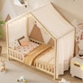 thumbnail image 3 of Euroco Lit Montessori au Sol avec Baldaquin, Lit Simple en Forme de Maisonnette pour Tout-Petit avec Hautes Rampes, Naturel, 3 of 12