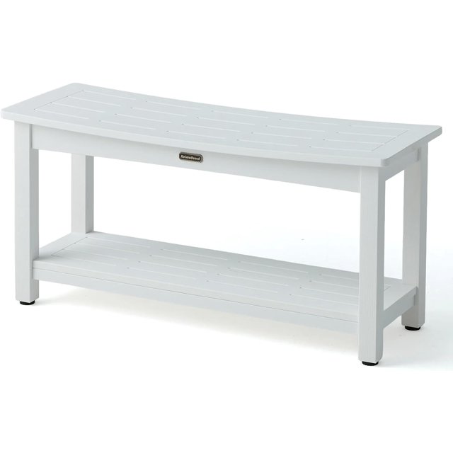 Shower Bench Seat for Inside Shower Poly Lumber Shower Stool for Shaving Legs Bathroom Shower Foot Rest with Storage Shelf Plastic Shower Chair Seat for with Adjustable Feet
