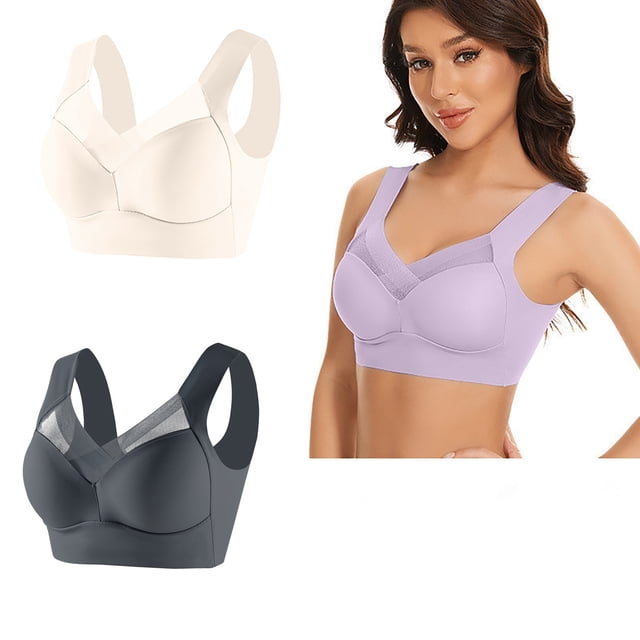 Timegard Wireless Bras for Women 2pc Plus Size Mesh Full Coverage Support Thin Comfy Everyday Bralette
