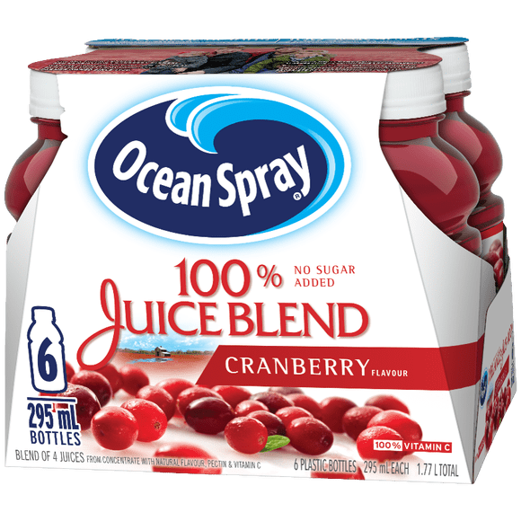 Ocean Spray Mélange de Jus à 100 % Canneberge, Sans Sucre Ajouté 6x295ml