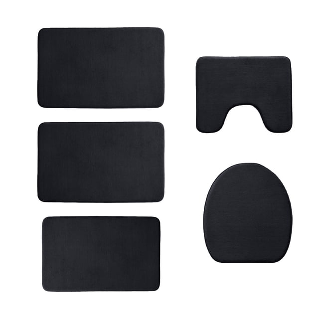zanvin Bath Mats, Memory Foam Bath Mat 5 Set Bathroom Rugs for 5 Pcs Toilet Mats Universal Soft Comfortable Water Absorption Non-Slip Thick Machine Washable Easy Dry Dark Color, Gifts for Him