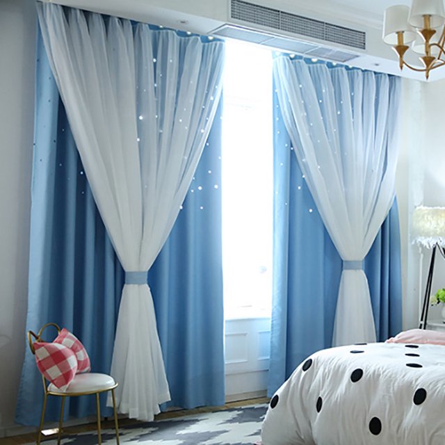 Agiferg Starry Sky Sheer Curtain Tulle Window Treatment Voile Drape Valance Double-deck