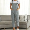 thumbnail image 2 of TrendOFT One Piece Jumpsuit Women Casual Summer Washed Jeans Ripped Square Neck Sleeveless Rompers For Women One Piece Overalls Grey L, 2 of 5