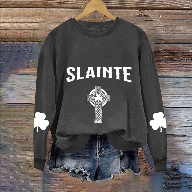 Saint Patrick Shirt Chandail à Col Rond pour Femmes Imprimé Fête de la Saint-Patrick à Manches Longues Fête de la Saint-Patrick Shirt