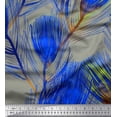 thumbnail image 1 of Soimoi Modal Satin Fabric Peacock Feather Print Fabric by the Yard 42 Inch Wide, 1 of 3
