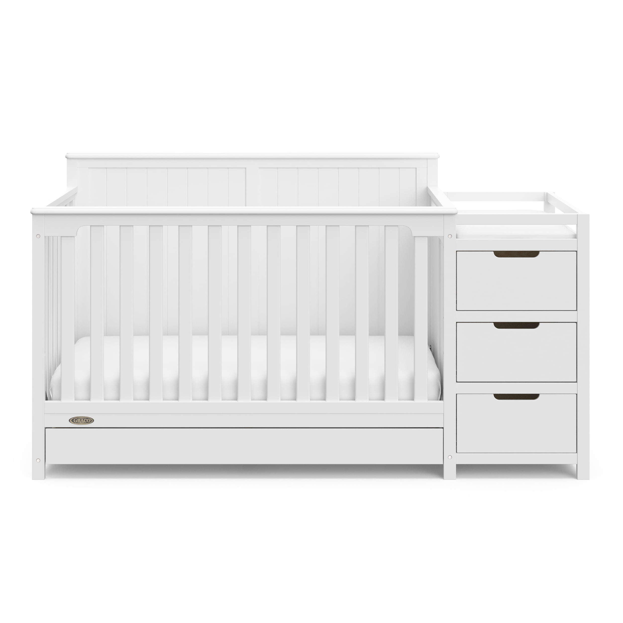 Lit de bébé convertible 5 en 1 avec tiroir et table à langer Hadley de Graco, Blanc