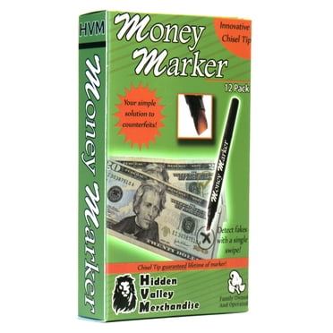 Money Marker (12 Pens) --- Counterfeit Bill Detector Pen with Upgraded Chisel Tip - Detects Fake Counterfit Bills, Universal Currency Detectors Pack