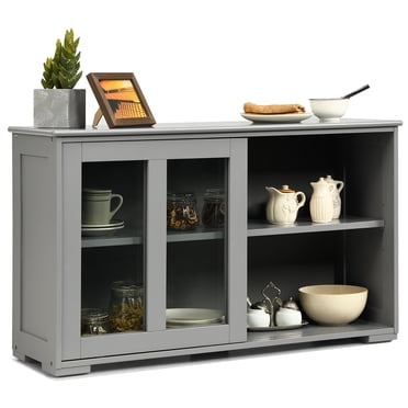 Costway Armoire de Rangement de Cuisine Buffet Bahut avec Porte Coulissante Gris