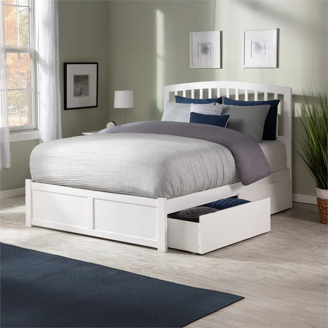 Lit Plateforme Complet en Bois Richmond avec Pied de Lit et Tiroirs de Rangement, Blanc