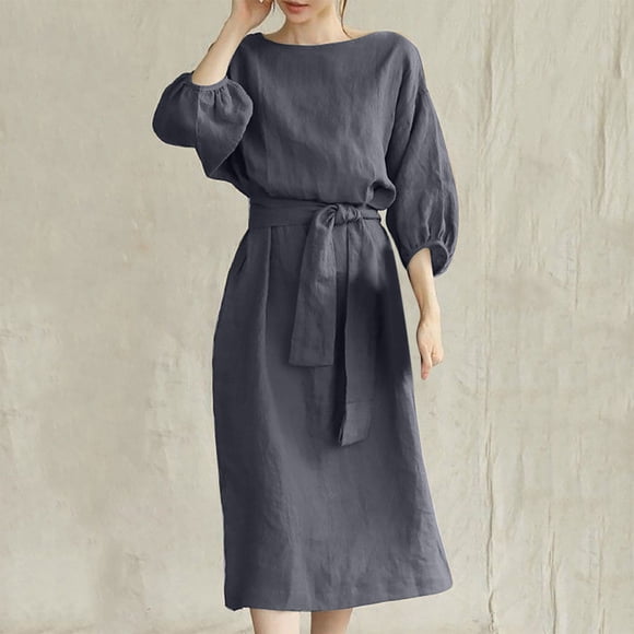 Dresses for Women 2024 Summer Overszie Round Neck Loose Short Sleeve Solid Mid-Calf Dress Long Dress 50% off Clearance!