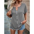 thumbnail image 4 of Birdeem Womens Summer Solid Color V-Neck Button Top Short Sleeve Lapel Shirt, 4 of 9