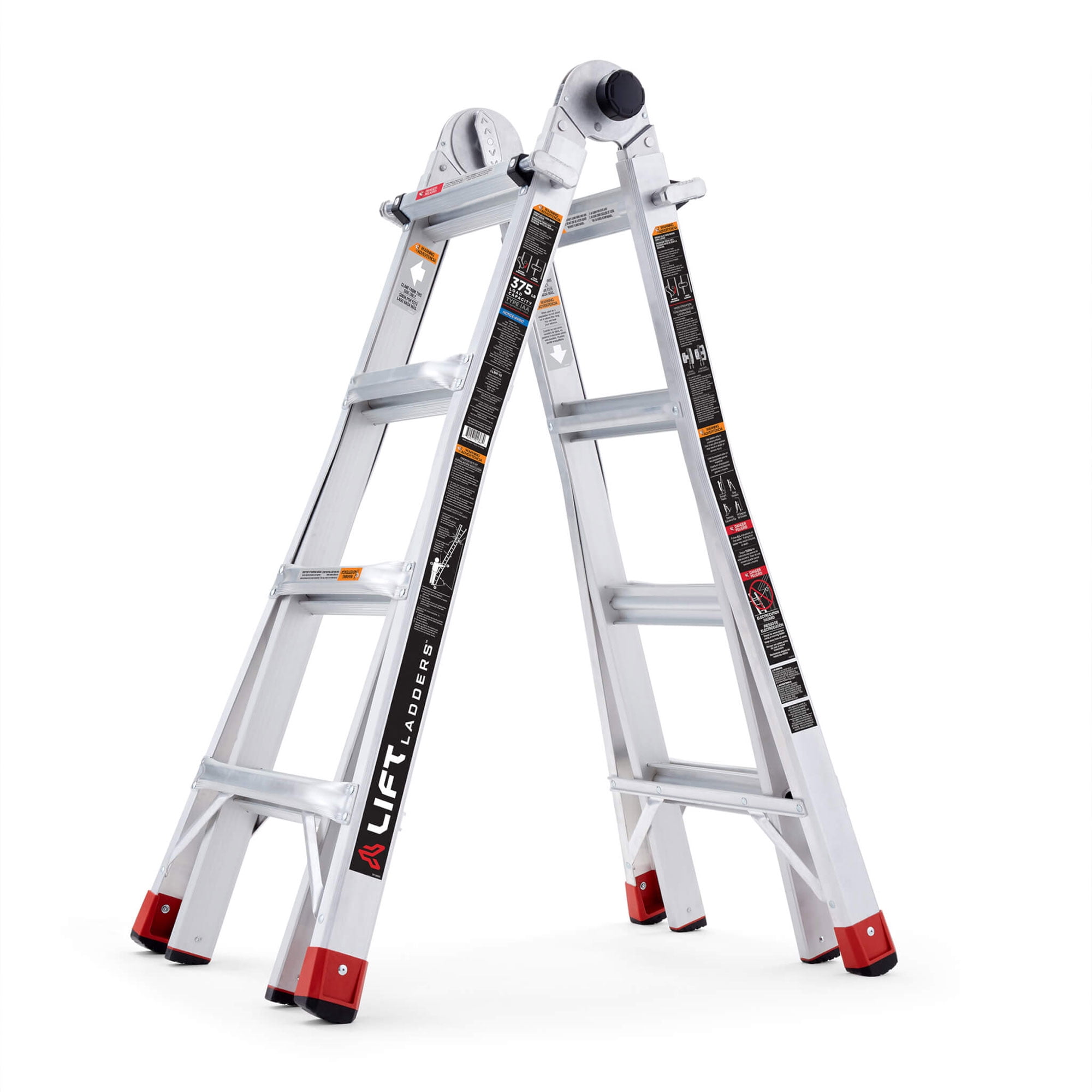 Lift Ladders 18’ Reach 5 in 1 Multi Position Aluminum Step Ladder, Silver