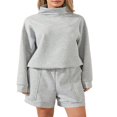 thumbnail image 1 of Women‘s 2 Piece Tracksuits featuring Loose Turtleneck Sweatshirt and Shorts, 1 of 9