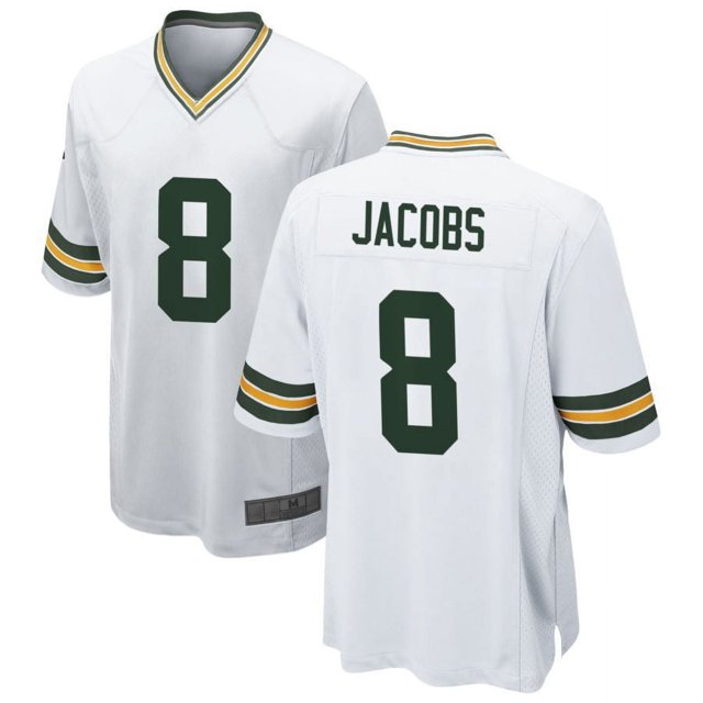 Women's Green Bay Jacobs 8 White Stitched Game Player T-shirts, Large