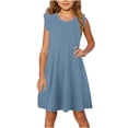 thumbnail image 1 of Pisexur Girls Dresses , Robes pour Filles Bébé Robes pour Tout-Petites Robe d'Été à Manches à Volants Tenue de Plage pour Enfants 4-14T Bleu, 1 of 8