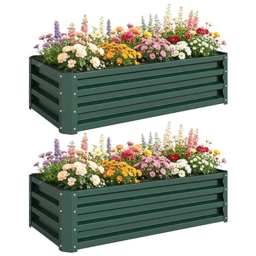 Outsunny Raised Garden Beds Set of 2, Galvanized Planter Box, Green