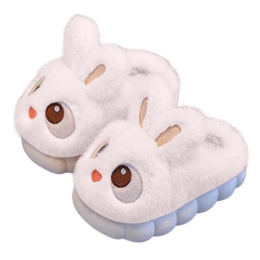 Dakaela Kids Slippers Cute Animal Winter Warm House Shoes Toddler Boys Girls Bunny Fuzzy Plush Bedroom Slides White Size 8