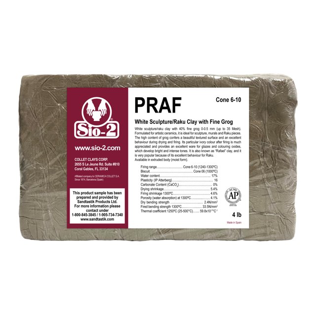 SIO-2 PRAF White Sculpture & Raku Ceramic Pottery Clay | 4 lb, Cone 6-10 | High Fire Kiln-Fired Clay