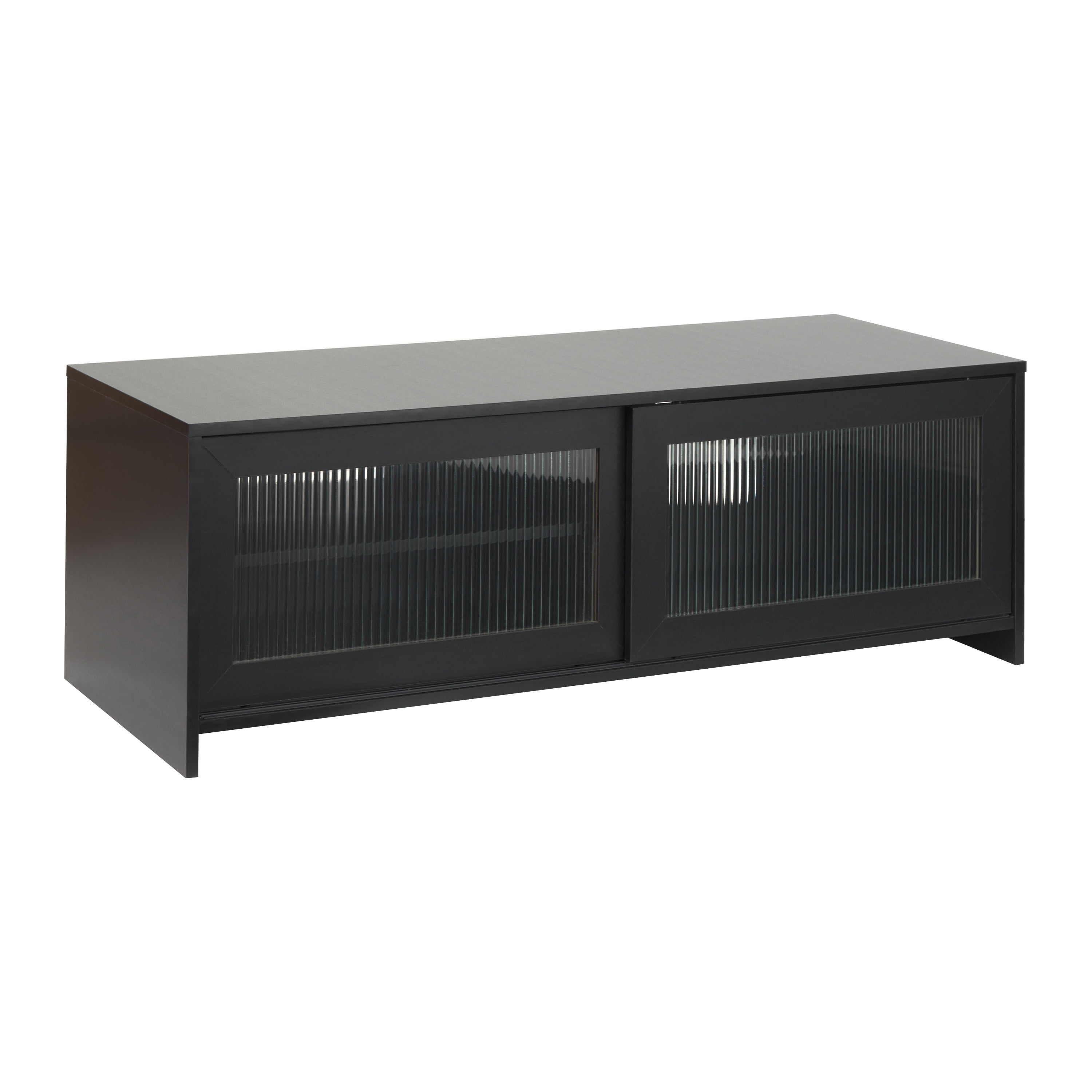 Meuble TV double modulaire CorLiving Ellis en bois d'ingénierie avec 4 portes vitrées cannelées, compatible avec la plupart des téléviseurs de plus de 95 pouces, noir