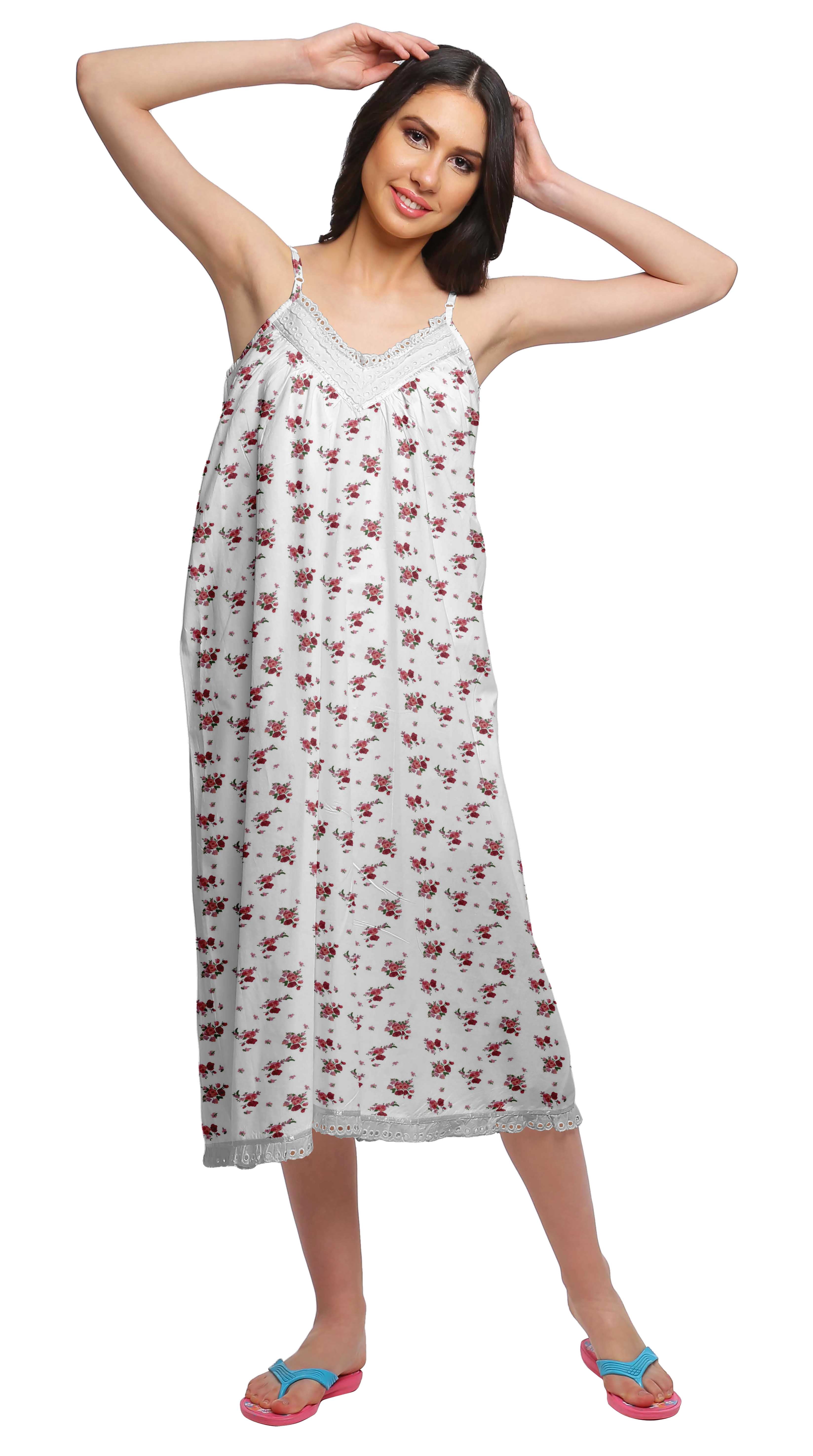 Moomaya Nuisette à Bretelles Spaghetti Imprimée pour Femmes Longueur Genou Tenue de Nuit