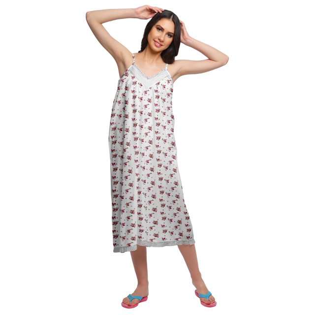 Moomaya Robe de Nuit Imprimée pour Femmes, Col en V, Bretelles Spaghetti