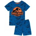 thumbnail image 1 of Jurassic World Boys Blue Scattered Dino Print Short Sleeve Short Leg Pyjama Set (6-7 Years), 1 of 5