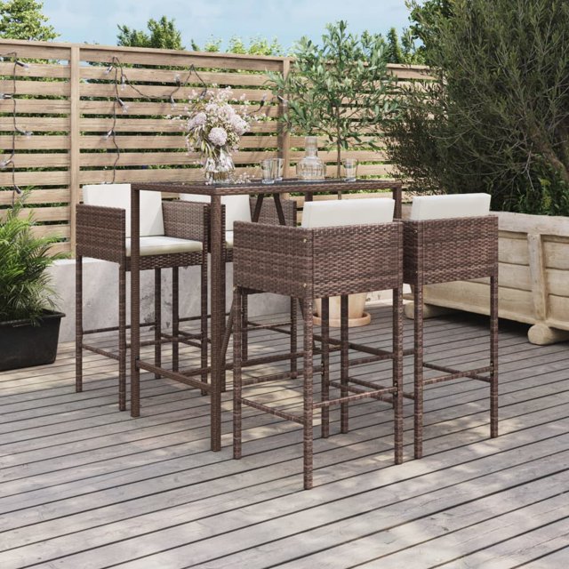 vidaXL Ensemble de Bar de Jardin 5 Pcs avec Coussins en Rotin Poly Brun
