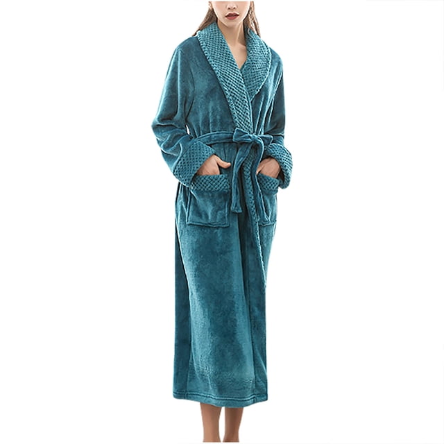 AherBiu Bath Robes Female Fleece Warm Winter Party Bathrobes Plush Soft Full Length Robe with Pockets
