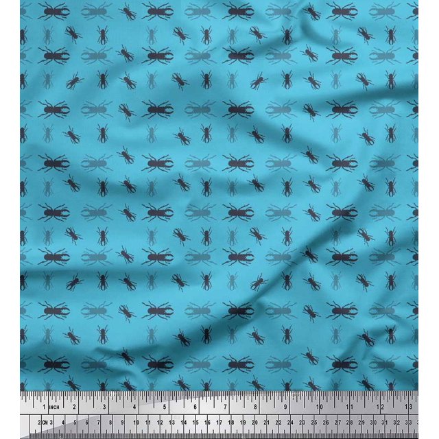 Soimoi Blue Moss Georgette Fabric Insect Print Fabric by the Yard 42 Inch Wide