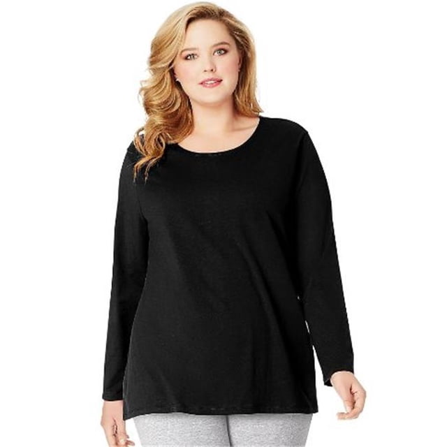 Just My Size OJ288 T-Shirts à Manches Longues à Encolure Dégagée 100 pour Cent Coton pour Femmes, Ébène - 3TG