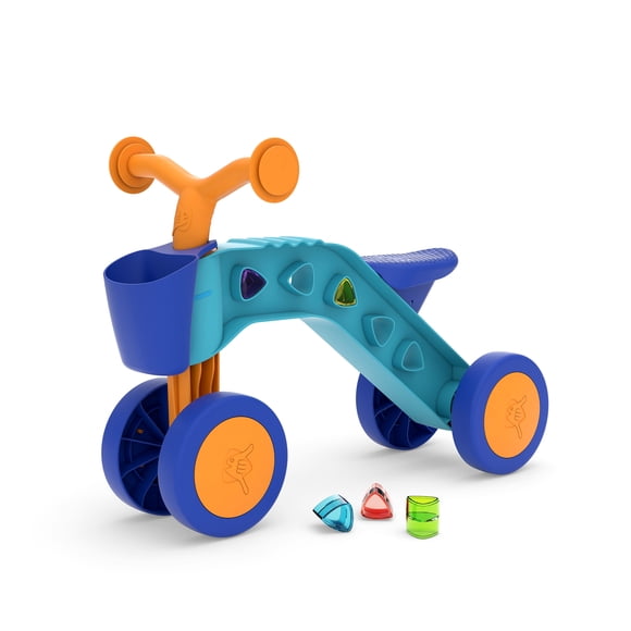 Chillafish ItsiBitsi Blocks porteur à 4 roues avec panier de rangement et blocs de jeu, personnalisez le design de votre cadre, pour enfants de 1 à 3 ans, Bleu Clair Orange