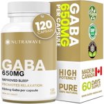 Nutrawave GABA 650 mg – Relaxation & Sleep Support, Nervous System Support, 120 Vegan Capsules, Non-GMO, Gluten-Free, Made in Canada