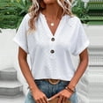 thumbnail image 2 of Dealovy Womesn Tops Summer Casual V Neck Buttons T-Shirts Short Sleeve Solid Color Loose Fitted Tees, 2 of 7